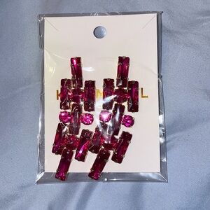 Rectangle drop bling earring drop dangle dark pink fuchsia gold glamour party